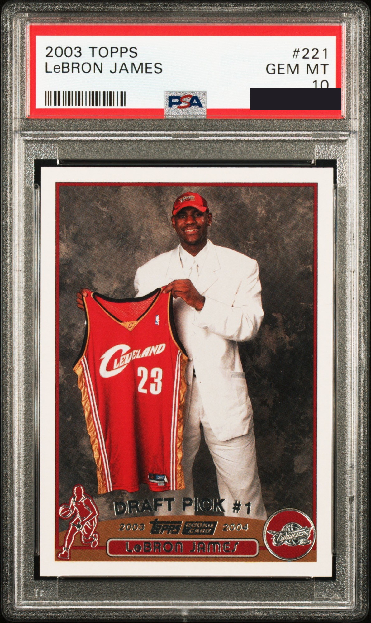 Carta di LeBron James in slab, con numero di certificato oscurato